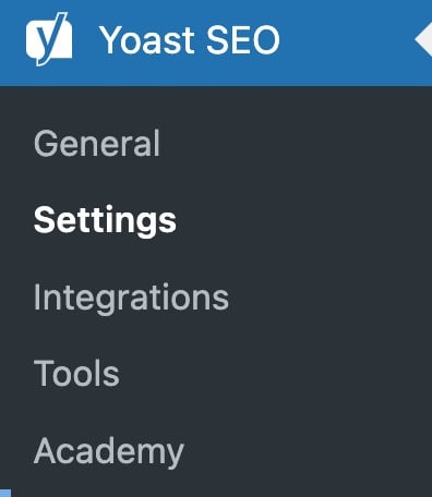 Yoast SEO 菜单里的设置选项